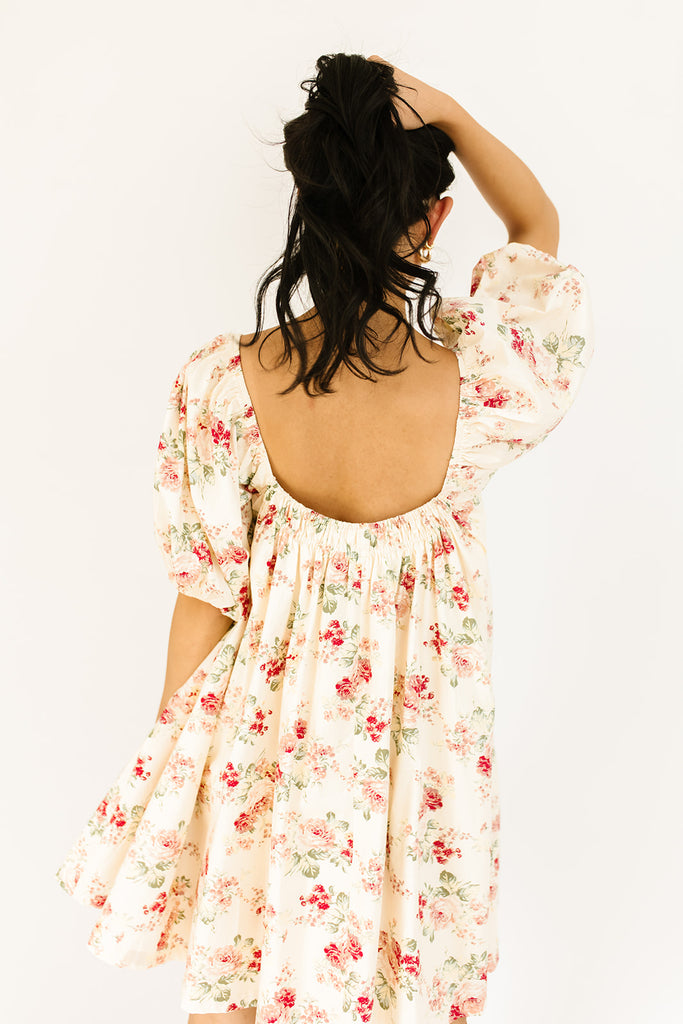 champagne floral mini dress