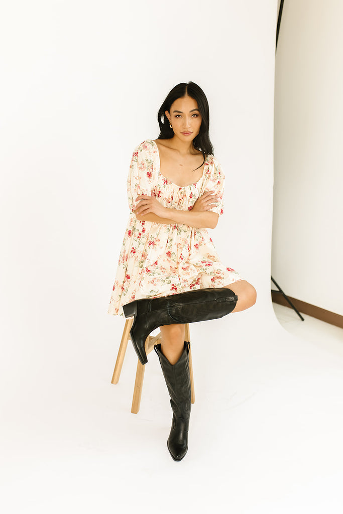 champagne floral mini dress