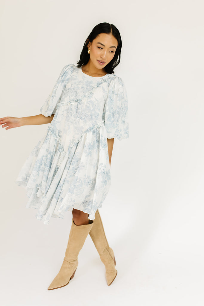 roman puff sleeve dress // blue