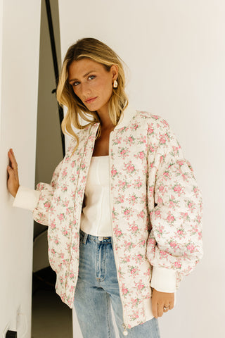 all checks out sherpa jacket // peach floral