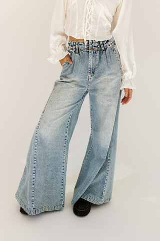 hey there distressed wide leg denim
