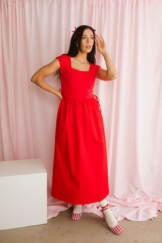 co red dress afterglow midi dress // red *zoco exclusive* xlarge