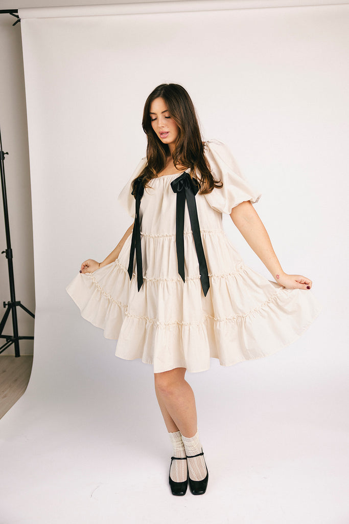 short daymaker dress // cream + bows *zoco exclusive*