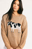 crewneck cow sweater with a relaxed fit. the perfect neutral cow detail sweater for spring outfits and lightweight layering. 
