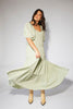zoco daymaker dress: puff sleeve mint maxi dress with an elastic neckline. perfect for weddings, baby showers, + family pictures.
