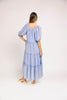 zoco daymaker dress: puff sleeve polka dot dress with an elastic neckline. the perfect blue and yellow polka dot dress for weddings, baby showers, + family pictures.
