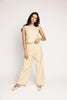 butter yellow pant set with a cropped button up tank + high waisted trousers. the perfect elevated set for the office + everyday wear. 
