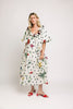 a polka dot puff sleeve dress with floral print details. the perfect polka dot midi dress for baby showers, family pictures, + special occasions. 
