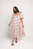 a pink floral puff sleeve dress with a ruffle neckline. the perfect vintage-inspired dress for baby showers, family pictures, + special occasions.
