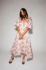 a pink floral puff sleeve dress with a ruffle neckline. the perfect vintage-inspired dress for baby showers, family pictures, + special occasions.
