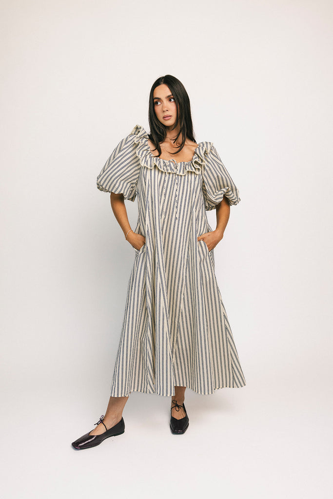 good luck puff sleeve dress // blue stripes *zoco exclusive*