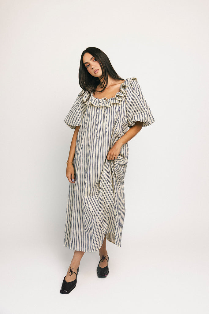 good luck puff sleeve dress // blue stripes *zoco exclusive*