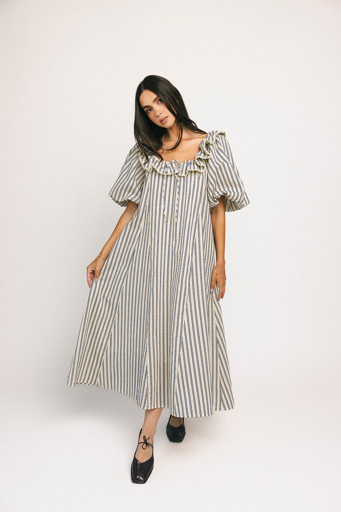 good luck puff sleeve dress // blue stripes *zoco exclusive*