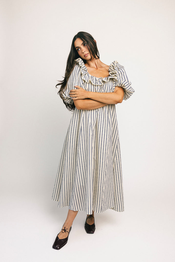 good luck puff sleeve dress // blue stripes *zoco exclusive*