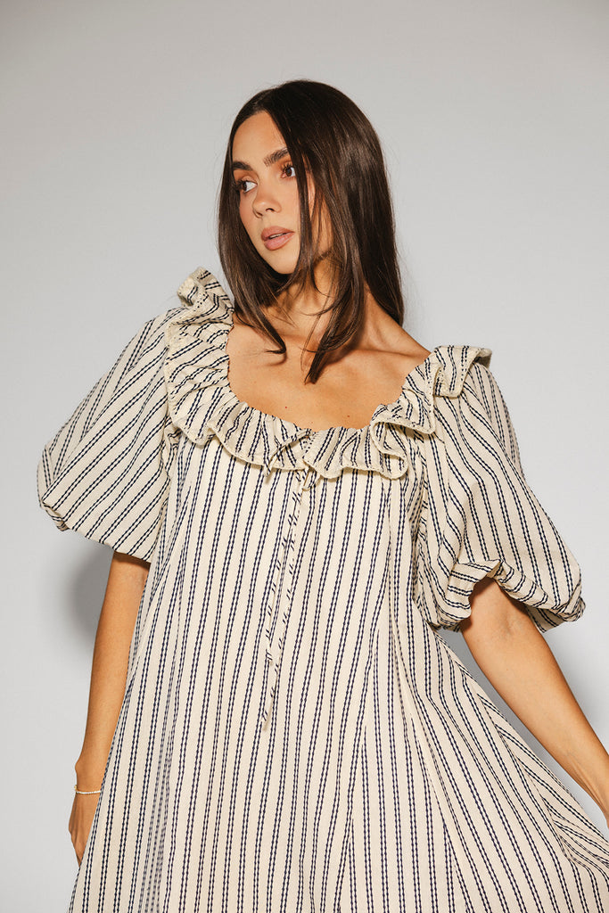good luck puff sleeve dress // blue stripes *zoco exclusive*