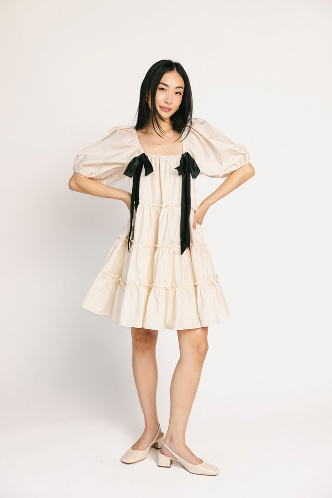 short daymaker dress // cream + bows *zoco exclusive*