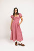 vintage-inspired puff sleeve dress with a square neckline. the perfect red gingham puff sleeve dress for rodeos, family pictures,+ semi-casual occasions.

