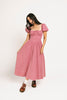 vintage-inspired puff sleeve dress with a square neckline. the perfect red gingham puff sleeve dress for rodeos, family pictures,+ semi-casual occasions.
