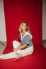 a short sleeve denim top with an oversized lace collar + a cropped silhouette. the perfect button up denim top to dress up or down for any outfit idea.
