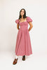 vintage-inspired puff sleeve dress with a square neckline. the perfect red gingham puff sleeve dress for rodeos, family pictures,+ semi-casual occasions.
