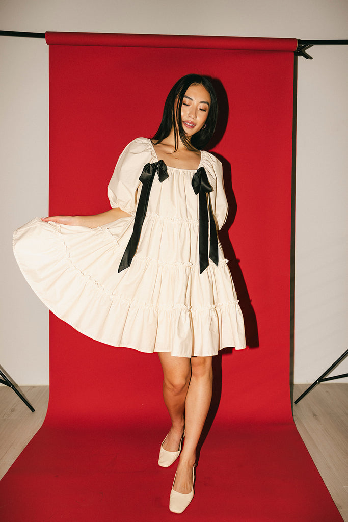 short daymaker dress // cream + bows *zoco exclusive*