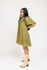 a green floral puff sleeve mini dress with a ruffle neckline. the perfect vintage-inspired dress for baby showers, family pictures, + special occasions. 
