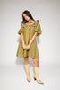a green floral puff sleeve mini dress with a ruffle neckline. the perfect vintage-inspired dress for baby showers, family pictures, + special occasions. 
