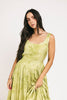 a flowy v-waist green dress with a sleek scoop neckline + subtle floral print. the perfect vintage-inspired maxi dress for weddings, bridal showers, + garden parties.
