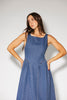 a vintage-inspired denim dress with a boat neckline + a v-shaped waistline. the perfect denim midi dress for family pictures, brunch dates, + special occasions. 
