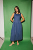 a vintage-inspired denim dress with a boat neckline + a v-shaped waistline. the perfect denim midi dress for family pictures, brunch dates, + special occasions. 
