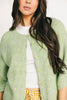 light green short sleeve cardigan with a slouchy, relaxed fit. perfect for casual outfits + lightweight layering.
