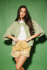light green short sleeve cardigan with a slouchy, relaxed fit. perfect for casual outfits + lightweight layering.
