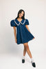 a puff sleeve denim dress with a lace trimmed collar detail. the perfect denim mini dress for date nights, family pictures, + everyday wear.
