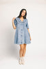 vintage-inspired short sleeve denim dress with an oversized collar + bow detail. the perfect denim mini dress for date nights, family pictures, + everyday wear.
