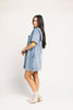 vintage-inspired short sleeve denim dress with an oversized collar + bow detail. the perfect denim mini dress for date nights, family pictures, + everyday wear.
