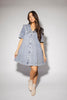 vintage-inspired short sleeve denim dress with an oversized collar + bow detail. the perfect denim mini dress for date nights, family pictures, + everyday wear.
