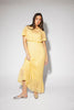 butter yellow crochet maxi dress with a chic cape overlay. the perfect spring + summer dress for weddings, bridal showers, + garden parties.
