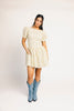 a floral puff sleeve dress with a smocked bodice + mini length. the perfect ditsy floral dress for family pictures, bridal showers, + brunch dates.