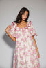 a pink floral puff sleeve dress with a ruffle neckline. the perfect vintage-inspired dress for baby showers, family pictures, + special occasions.
