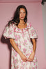 a pink floral puff sleeve dress with a ruffle neckline. the perfect vintage-inspired dress for baby showers, family pictures, + special occasions.
