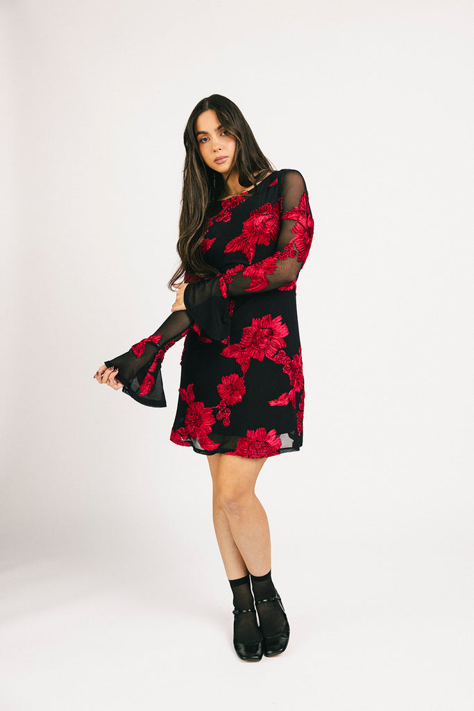 cleo mesh mini dress // red floral *zoco exclusive*