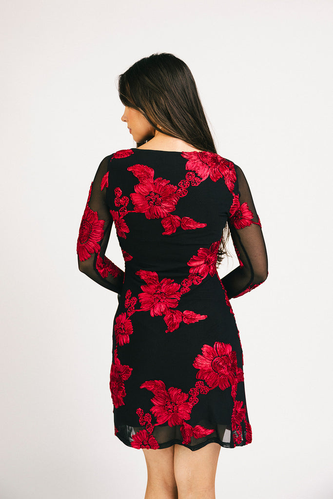 cleo mesh mini dress // red floral *zoco exclusive*