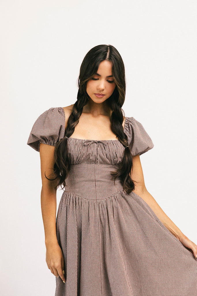 nora midi dress // brown gingham *zoco exclusive*