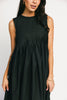 a sleeveless black midi dress with pleated details. the perfect cotton tank dress for weddings, baby showers, brunch dates, + casual outings. 

