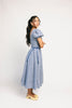 a puff sleeve blue gingham dress with a smocked bodice + side tie details. the perfect vintage-inspired dress for family pictures, weddings, + special occasions. 
