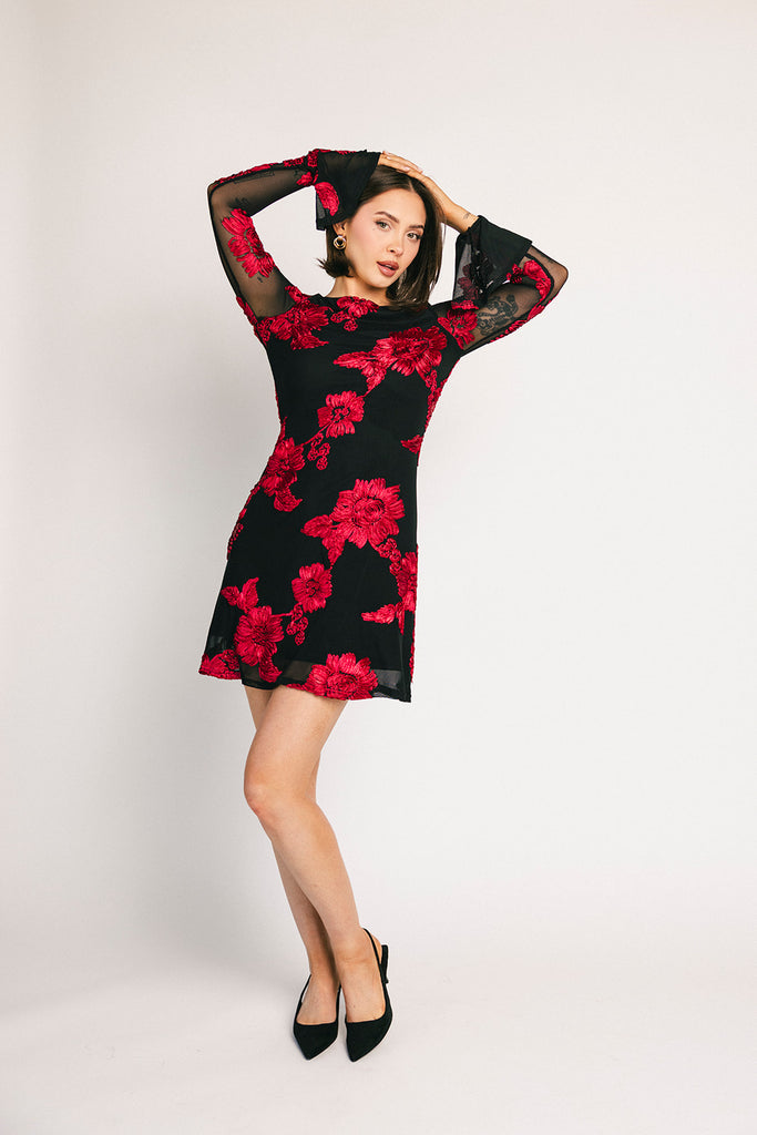 cleo mesh mini dress // red floral *zoco exclusive*