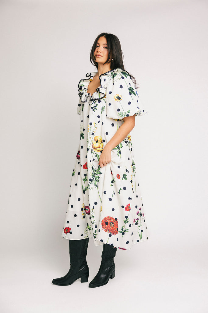 good luck puff sleeve dress // polka dot floral *zoco exclusive*