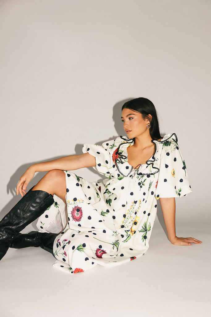 good luck puff sleeve dress // polka dot floral *zoco exclusive*