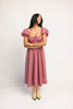 vintage-inspired puff sleeve dress with a square neckline. the perfect red gingham puff sleeve dress for rodeos, family pictures,+ semi-casual occasions.
