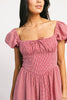 vintage-inspired puff sleeve dress with a square neckline. the perfect red gingham puff sleeve dress for rodeos, family pictures,+ semi-casual occasions.
